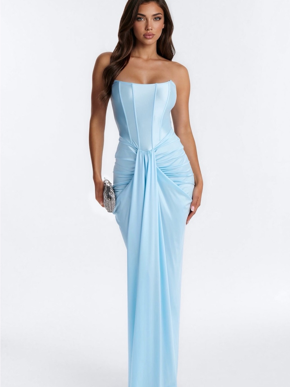 Fashion Nova Strapless Pale Blue Corset Column Gown